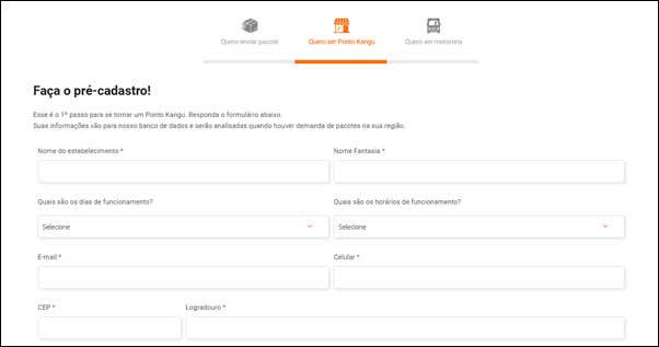 Imagem da página de cadastro do site Kangu